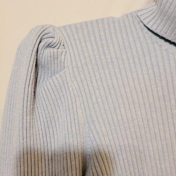 525 America womens blue ribbed puff shoulder long sleeved turtleneck sweater Med - Picture 8 of 11